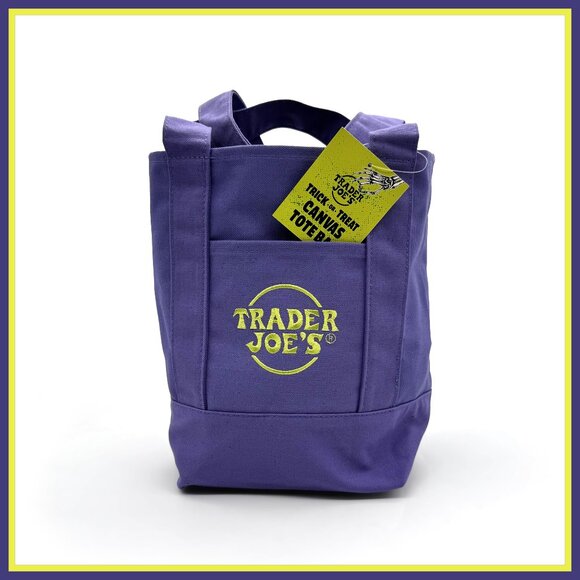 NWT Trader Joe’s Purple Trick or Treat Mini Canvas Tote Bag - Picture 2 of 2